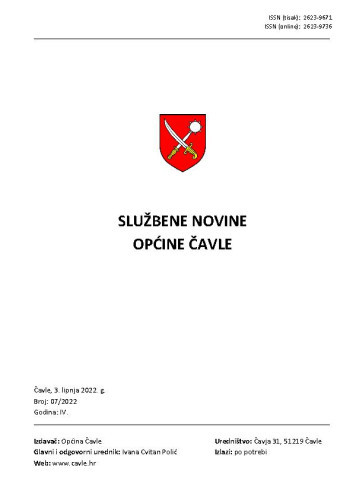 Službene novine Općine Čavle : 4,7(2022)  / glavni i odgovorni urednik Ivana Cvitan Polić.