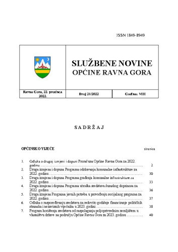 Službene novine Općine Ravna Gora  : službeno glasilo Općine Ravna Gora : 8,21(2022) / glavni urednik Mišel Šćuka.