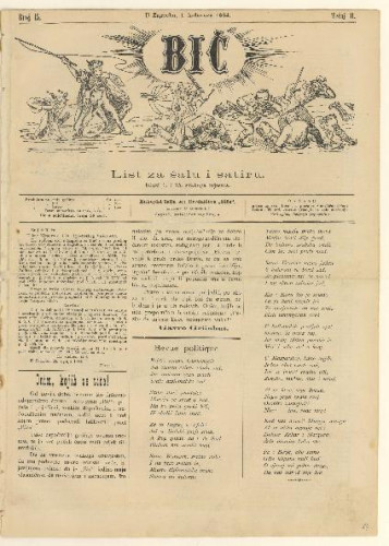 Bič   : list za šalu i satiru : 2, 15(1884)  / [odgovorni urednik Gavro Grünhut].