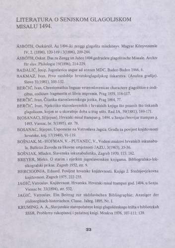 Literatura o senjskom glagoljskom Misalu 1494. /Anica Nazor