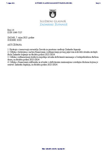 Službeni glasnik Zadarske županije : 30,14(2023)