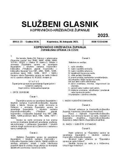 Službeni glasnik Koprivničko-križevačke županije : 31,23 (2023)  / glavni i odgovorni urednik Ljubica Belobrk Flamaceta.