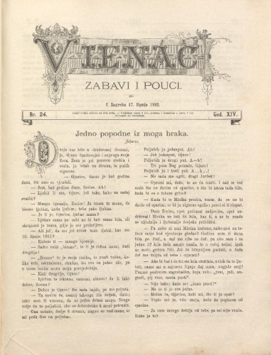 Vienac : zabavi i pouci. : 14,24(1882) / urednik Fran Folnegović.