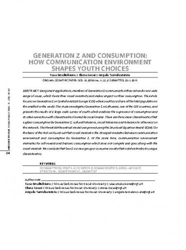 Generation Z and consumption : how communication environment shapes youth choices / Rasa Smaliukiene, Elena Kocai, Angele Tamuleviciute.