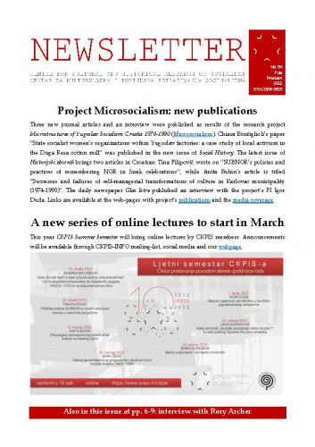 Newsletter : 64(2022)   / Centre for Cultural and Historical Research of Socialism = Centar za kultorološka i povijesna istraživanja socijalizma ; editors Igor Duda, Anita Buhin.