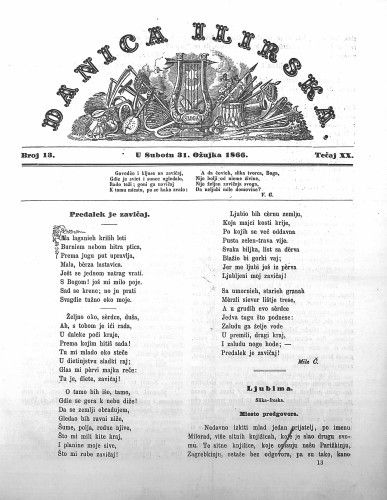 Danica ilirska : 20,13(1866)  / urednik Ljudevit Gaj.