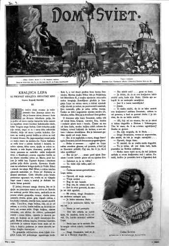 Dom i sviet  : ilustrovani list za zabavu, pouku i viesti dnevnih dogadjajih, javnom i družtvenom životu, umjetnosti i znanosti, trgovini, obrtu, glasbi i kazalištu : 15,3(1902) / urednik Stjepan Kugli.