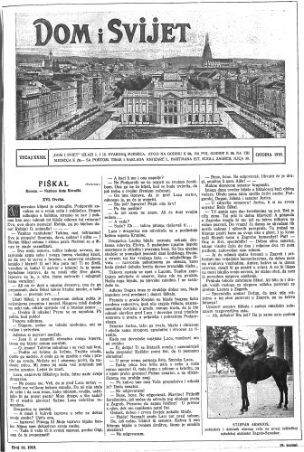 Dom i sviet  : ilustrovani list za zabavu, pouku i viesti dnevnih dogadjaja, javnom i društvenom životu, umjetnosti i znanosti, trgovini, obrtu, glazbi i kazalištu : 32,14(1919) / urednik Rudolf Kugli.