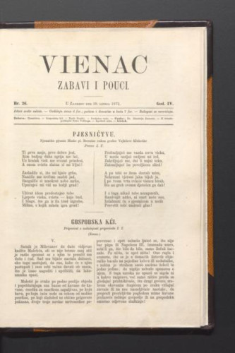 Vienac : zabavi i pouci. : 4,26(1872) / urednik Franjo Marković.