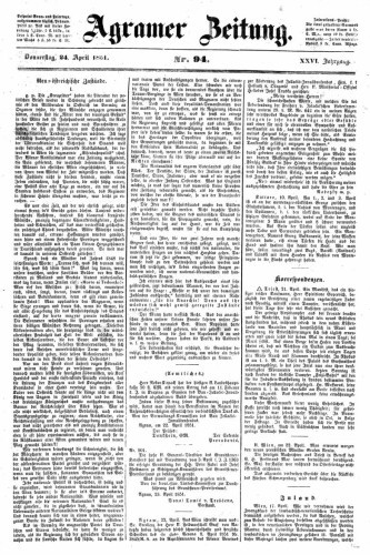 Agramer Zeitung : 26,94(1851) / für die Redaktion verantwortlich Ivan Sonvan