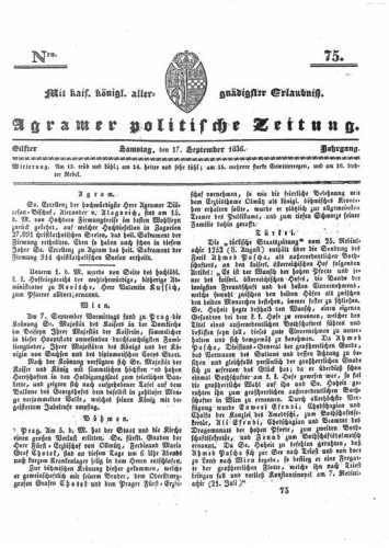 Agramer politische Zeitung : 11,75(1836) / Verlager und Redacteur Franz Stauduar und Ferd. Rosenau.