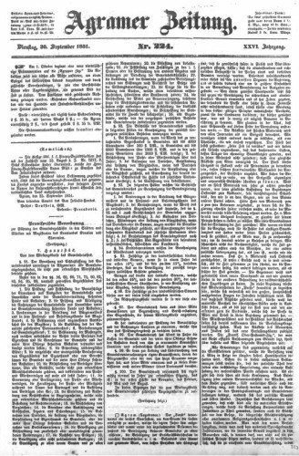 Agramer Zeitung : 26,224(1851) / für die Redaktion verantwortlich Ivan Sonvan. 