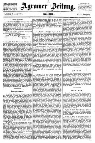 Agramer Zeitung : 26,101(1851) / für die Redaktion verantwortlich Ivan Sonvan