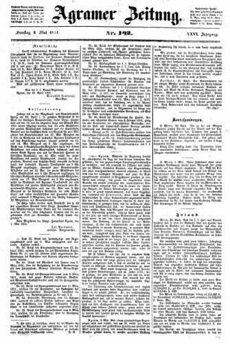 Agramer Zeitung : 26,102(1851) / für die Redaktion verantwortlich Ivan Sonvan