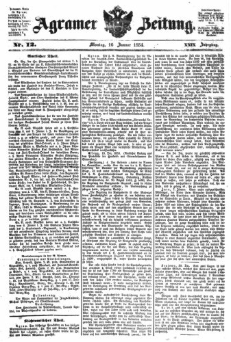 Agramer Zeitung : 29,12(1854) / für die Redaktion verantwortlich Ivan Sonvan. 