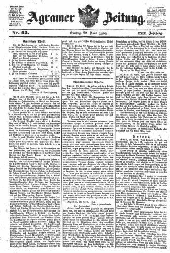 Agramer Zeitung : 29,92(1854) / für die Redaktion verantwortlich Ivan Sonvan. 