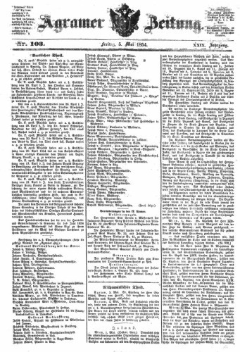 Agramer Zeitung : 29,103(1854) / für die Redaktion verantwortlich Ivan Sonvan. 