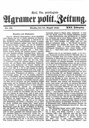 Agramer politische Zeitung : 21,68(1846) / Verlager und Redacteur Franz Stauduar.