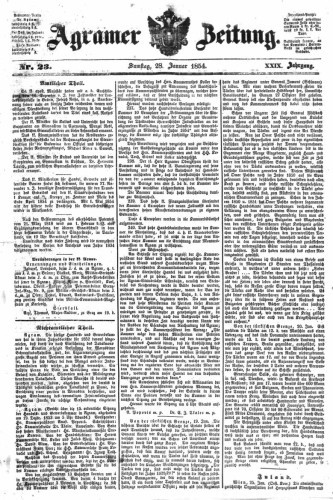 Agramer Zeitung : 29,23(1854) / für die Redaktion verantwortlich Ivan Sonvan. 