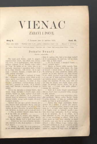 Vienac : zabavi i pouci. : 2,3(1870) / urednik Ivan Perkovac.