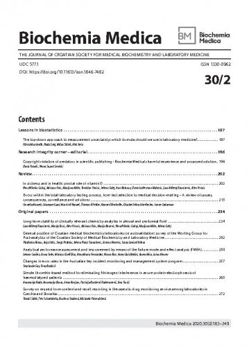 Biochemia medica : the journal of Croatian Society for Medical Biochemistry and Laboratory Medicine : 30,2(2020) / glavna i odgovorna urednica Daria Pašalić.
