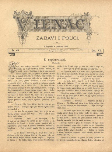 Vienac : zabavi i pouci. : 20,49(1888) / uredjuju V. Klaić i M. Maravić.