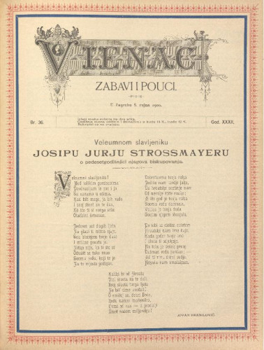 Vienac : zabavi i pouci. : 32,36(1900) / uredjuje Gjuro Arnold.