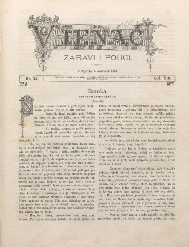 Vienac : zabavi i pouci. : 13,32(1881) / urednik August Šenoa.