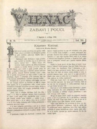 Vienac : zabavi i pouci. : 12,19(1880) / urednik August Šenoa.