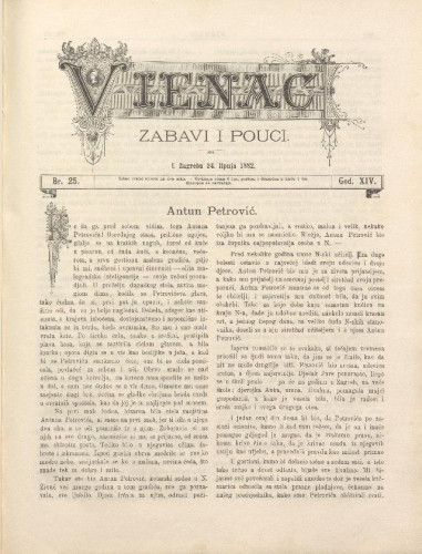 Vienac : zabavi i pouci. : 14,25(1882) / urednik Fran Folnegović.