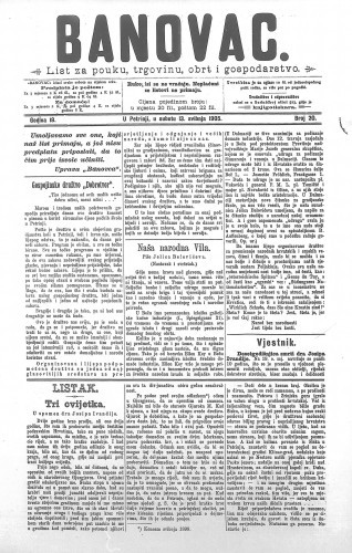 Banovac  : list za pouku, trgovinu, obrtnost i gospodarstvo : 18,20(1905) / odgovorni urednik Dragutin Benko.