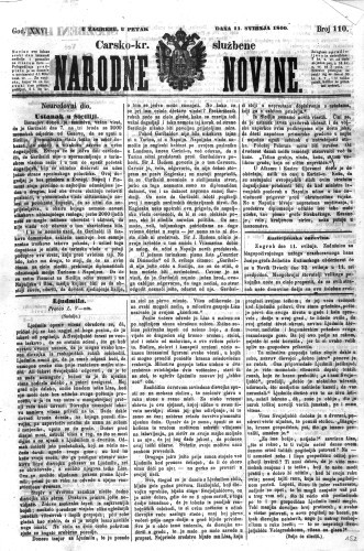 Carsko-kr. službene narodne novine : 26,110(1860)  / odgovorni učrednik Dr. Demeter.