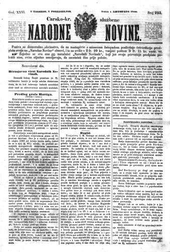 Carsko-kr. službene narodne novine : 26,225(1860)  / odgovorni učrednik Dr. Demeter.