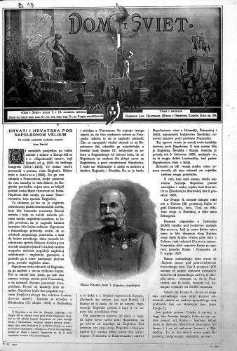 Dom i sviet  : ilustrovani list za zabavu, pouku i viesti o dnevnih dogadjajih, javnom i družtvenom životu, umjetnosti i znanosti, trgovini, obrtu, glazbi i kazalištu : 13,18(1900) / urednik Stjepan Kugli.