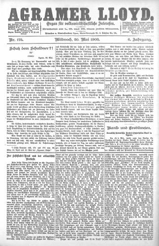 Agramer Lloyd  : organ für volkswirtschaftliche Interessen : 6,175(1903) / verantwortlicher Redacteur E. L. Blau.