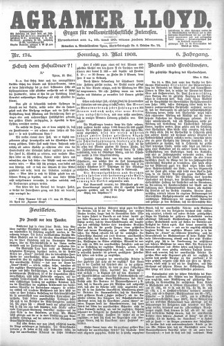 Agramer Lloyd  : organ für volkswirtschaftliche Interessen : 6,174(1903) / verantwortlicher Redacteur E. L. Blau.