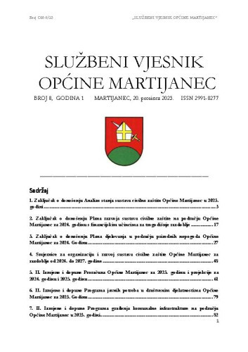Službeni vjesnik Općine Martijanec : 1,8(2023)  / Branimir Nađ, glavni i odgovorni urednik