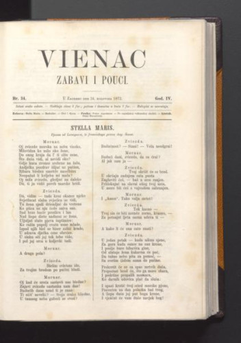 Vienac : zabavi i pouci. : 4,34(1872) / urednik Franjo Marković.
