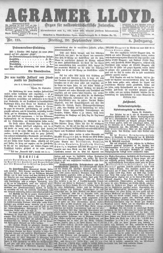 Agramer Lloyd  : organ für volkswirtschaftliche Interessen : 4,115(1901) / verantwortlicher Redacteur E. L. Blau.