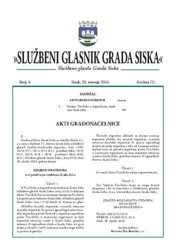 Službeni glasnik Grada Siska  : službeno glasilo Grada Siska : 3,8(2024) / uredništvo Gordana Karapandža Prica ... [et al.].