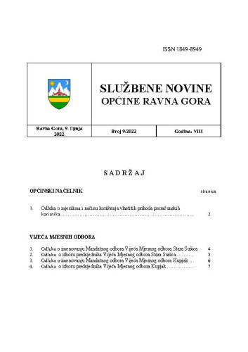 Službene novine Općine Ravna Gora :  službeno glasilo Općine Ravna Gora : 8,9(2022) / glavni urednik Mišel Šćuka.