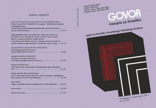 Govor : časopis za fonetiku : 37,2(2020) / Gordana Varošanec-Škarić, glavna urednica.