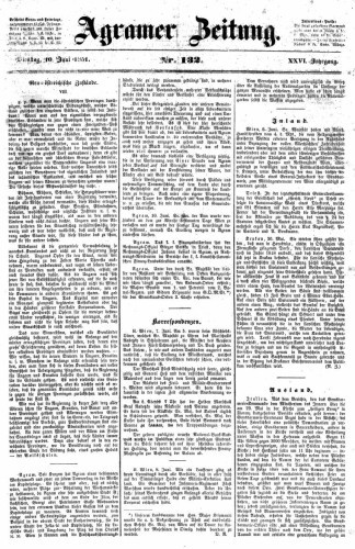 Agramer Zeitung : 26,132(1851) / für die Redaktion verantwortlich Ivan Sonvan