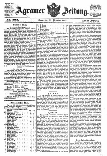 Agramer Zeitung : 28,292(1853) / Redakteur und Verleger F. S. Stauduar.