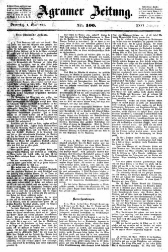 Agramer Zeitung : 26,100(1851) / für die Redaktion verantwortlich Ivan Sonvan