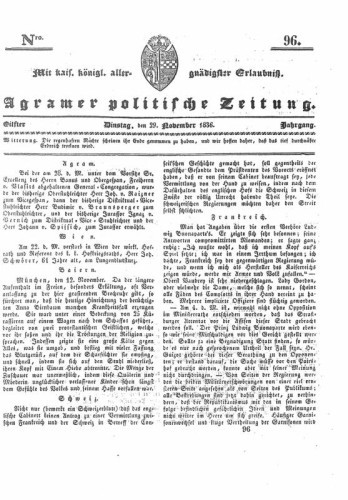 Agramer politische Zeitung : 11,96(1836) / Verlager und Redacteur Franz Stauduar und Ferd. Rosenau.
