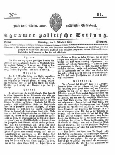 Agramer politische Zeitung : 11,81(1836) / Verlager und Redacteur Franz Stauduar und Ferd. Rosenau.
