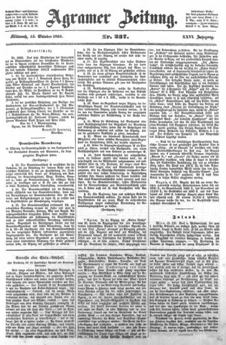 Agramer Zeitung : 26,237(1851) / für die Redaktion verantwortlich Ivan Sonvan. 
