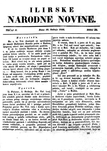 Ilirske narodne novine : 2,38(1836) / redaktor Ljudevit Gay.