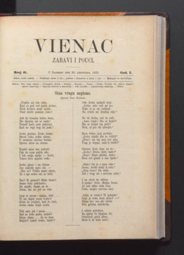 Vienac : zabavi i pouci. : 1,41(1869) / urednik Gjuro Deželić.